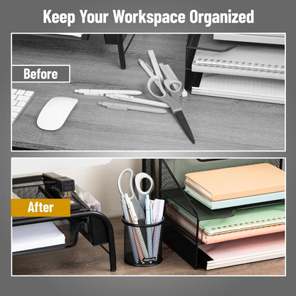 Pen and Accessories Holder, Desktop Organizer, Office, Metal Mesh, 3.5"L x 3.5"W x 3.75"H, Set of 3, Black