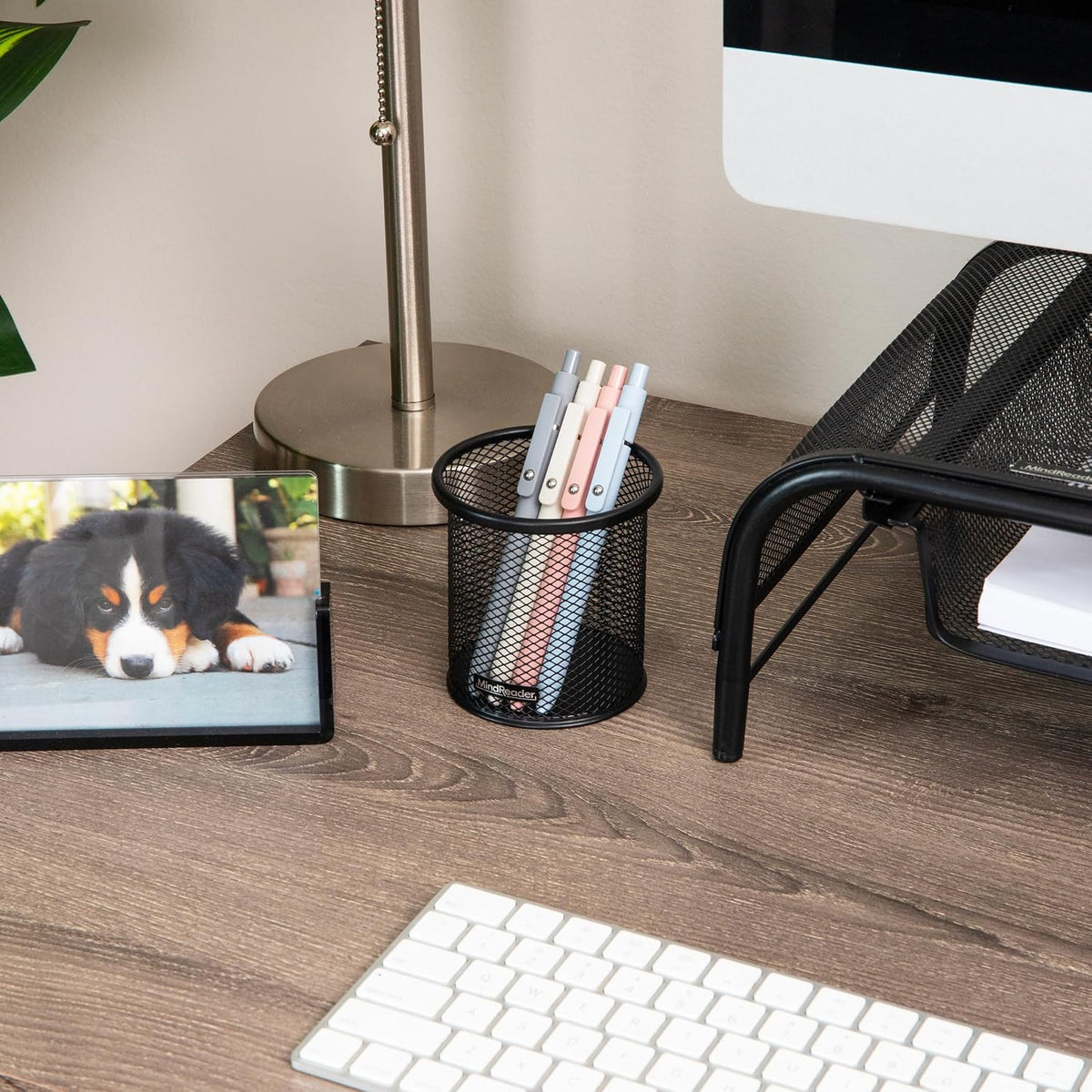 Pen and Accessories Holder, Desktop Organizer, Office, Metal Mesh, 3.5"L x 3.5"W x 3.75"H, Set of 3, Black