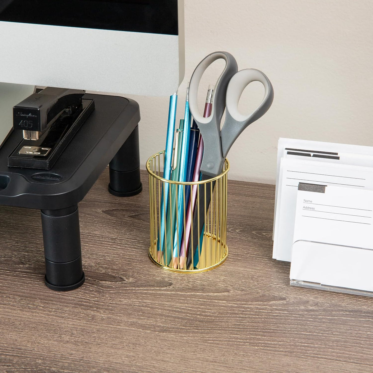 Pen and Accessories Holder, Desktop Organizer, Office, Metal Mesh, 3.5"L x 3.5"W x 3.75"H, Set of 3, Black