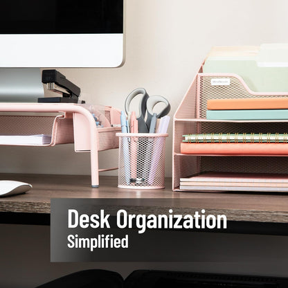Pen and Accessories Holder, Desktop Organizer, Office, Metal Mesh, 3.5"L x 3.5"W x 3.75"H, Set of 3, Black