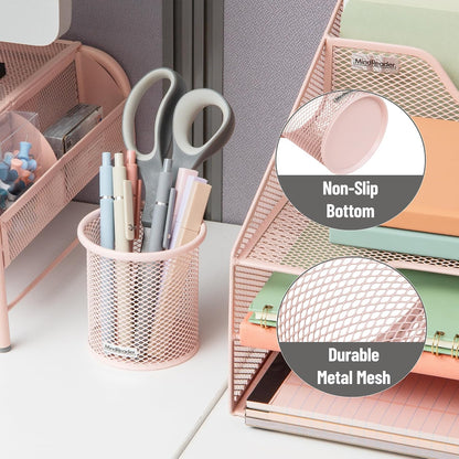 Pen and Accessories Holder, Desktop Organizer, Office, Metal Mesh, 3.5"L x 3.5"W x 3.75"H, Set of 3, Black