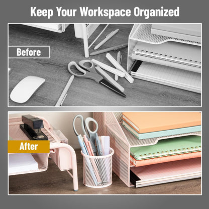 Pen and Accessories Holder, Desktop Organizer, Office, Metal Mesh, 3.5"L x 3.5"W x 3.75"H, Set of 3, Black