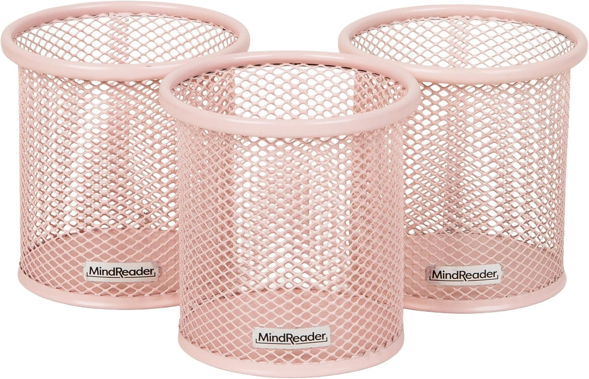 Pen and Accessories Holder, Desktop Organizer, Office, Metal Mesh, 3.5"L x 3.5"W x 3.75"H, Set of 3, Black