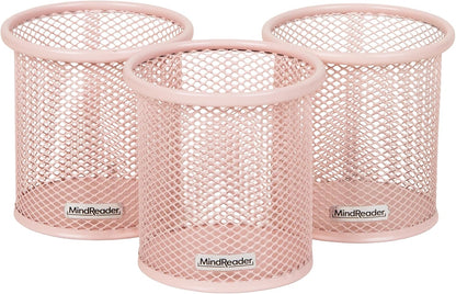 Pen and Accessories Holder, Desktop Organizer, Office, Metal Mesh, 3.5"L x 3.5"W x 3.75"H, Set of 3, Black