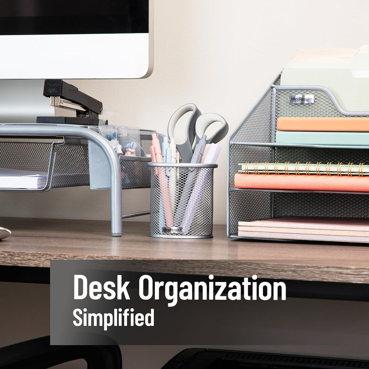 Pen and Accessories Holder, Desktop Organizer, Office, Metal Mesh, 3.5"L x 3.5"W x 3.75"H, Set of 3, Black