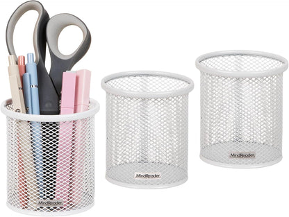 Pen and Accessories Holder, Desktop Organizer, Office, Metal Mesh, 3.5"L x 3.5"W x 3.75"H, Set of 3, Black