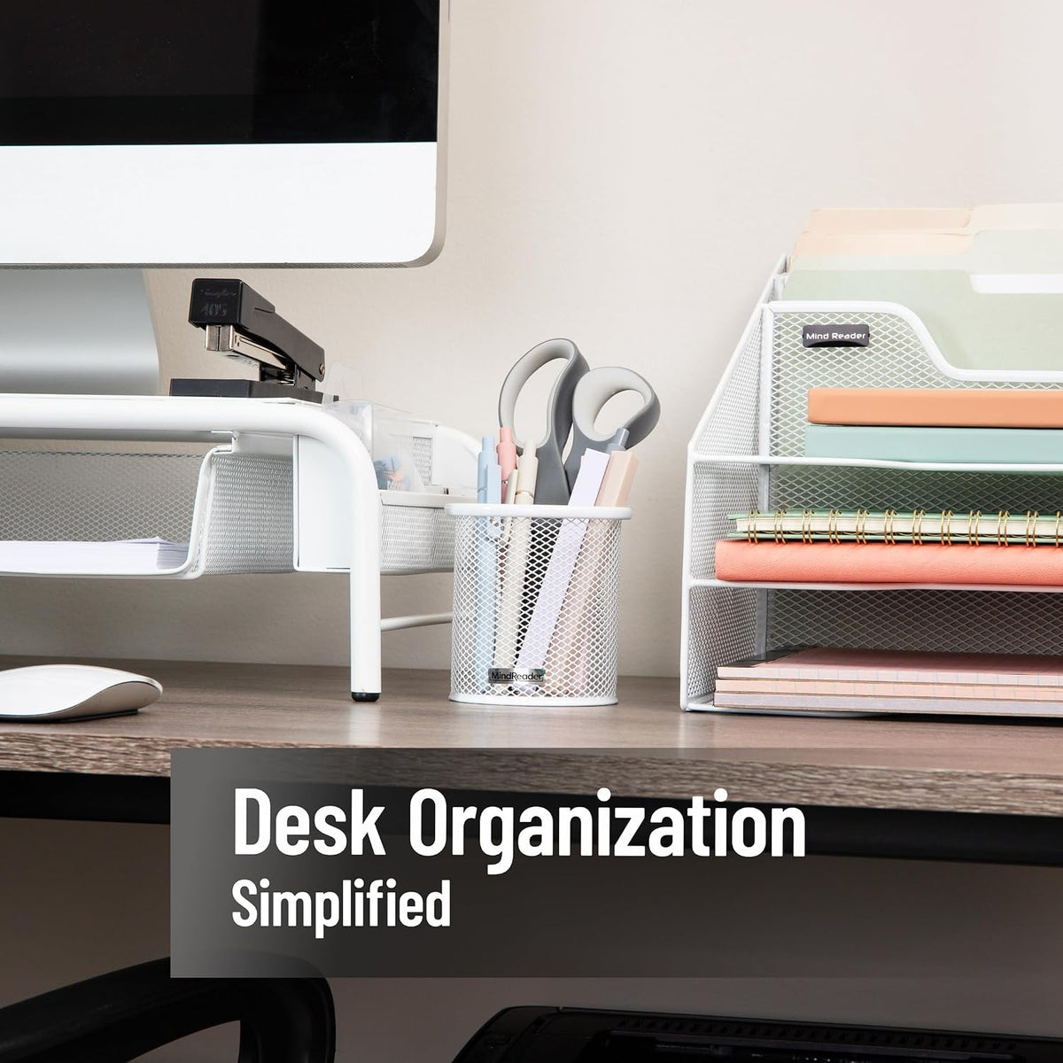 Pen and Accessories Holder, Desktop Organizer, Office, Metal Mesh, 3.5"L x 3.5"W x 3.75"H, Set of 3, Black