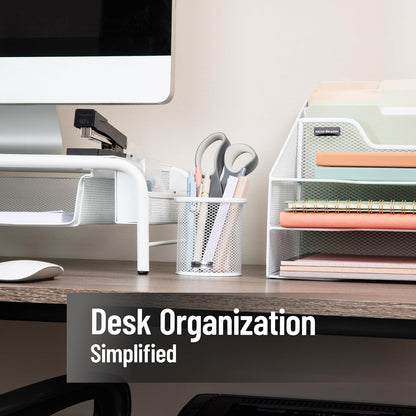 Pen and Accessories Holder, Desktop Organizer, Office, Metal Mesh, 3.5"L x 3.5"W x 3.75"H, Set of 3, Black