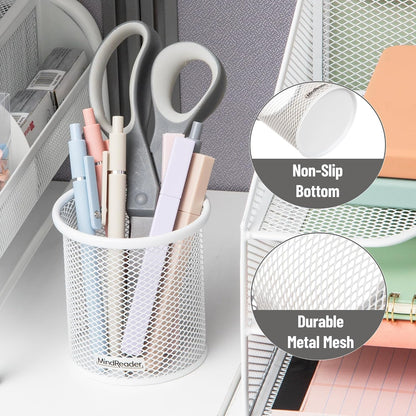 Pen and Accessories Holder, Desktop Organizer, Office, Metal Mesh, 3.5"L x 3.5"W x 3.75"H, Set of 3, Black
