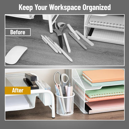 Pen and Accessories Holder, Desktop Organizer, Office, Metal Mesh, 3.5"L x 3.5"W x 3.75"H, Set of 3, Black