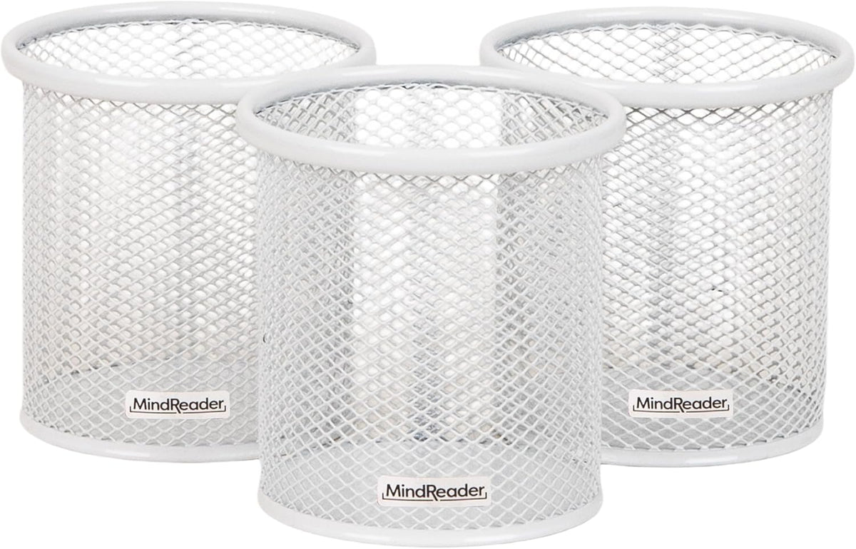 Pen and Accessories Holder, Desktop Organizer, Office, Metal Mesh, 3.5"L x 3.5"W x 3.75"H, Set of 3, Black