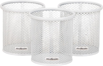 Pen and Accessories Holder, Desktop Organizer, Office, Metal Mesh, 3.5"L x 3.5"W x 3.75"H, Set of 3, Black
