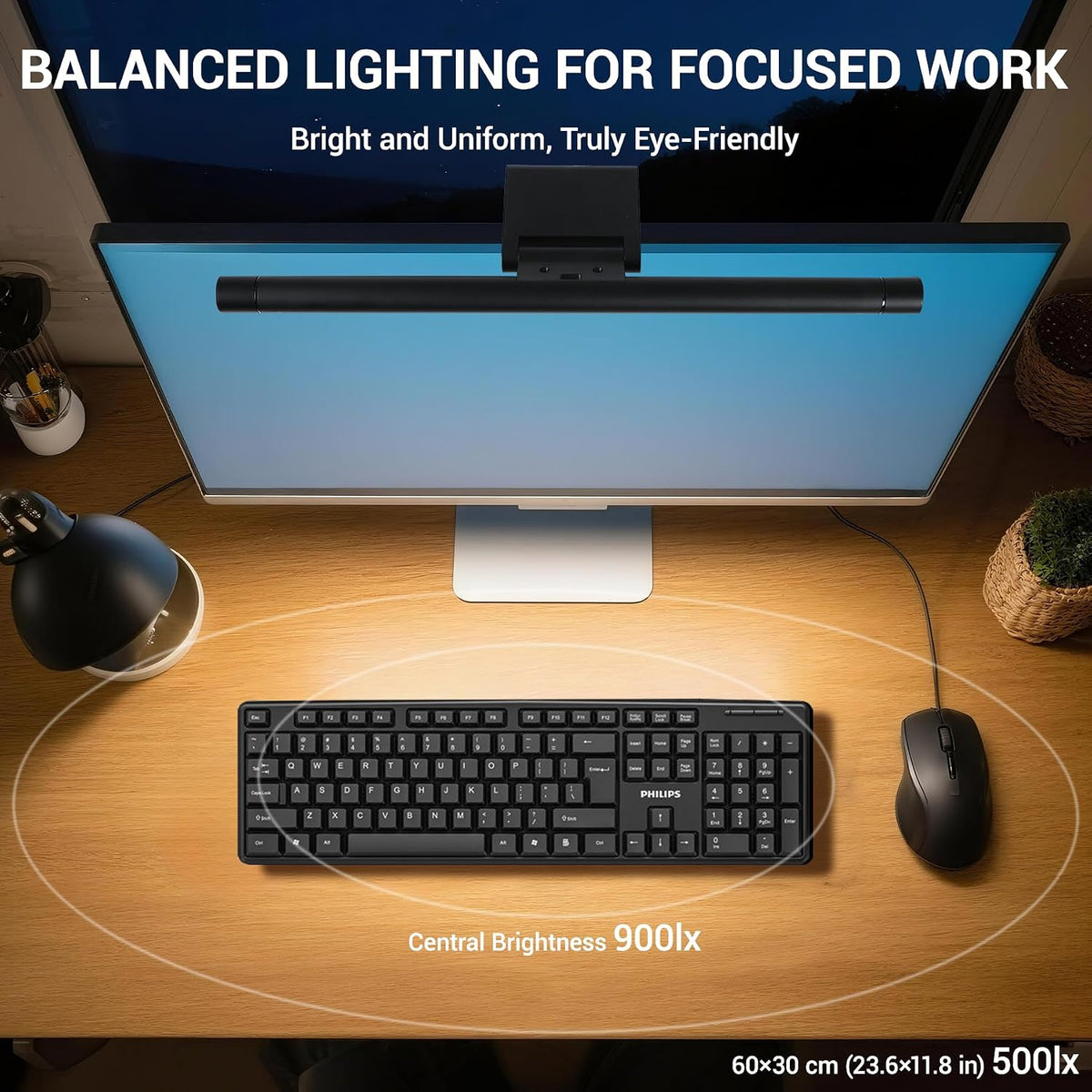 Monitor Light Bar, Computer Monitor Lamp, 250LM No Glare Eye-Care LED Screen Bar, Fit for Curved/Flat Monitor, USB Reading Screenbar for Home/Office/Work/Game