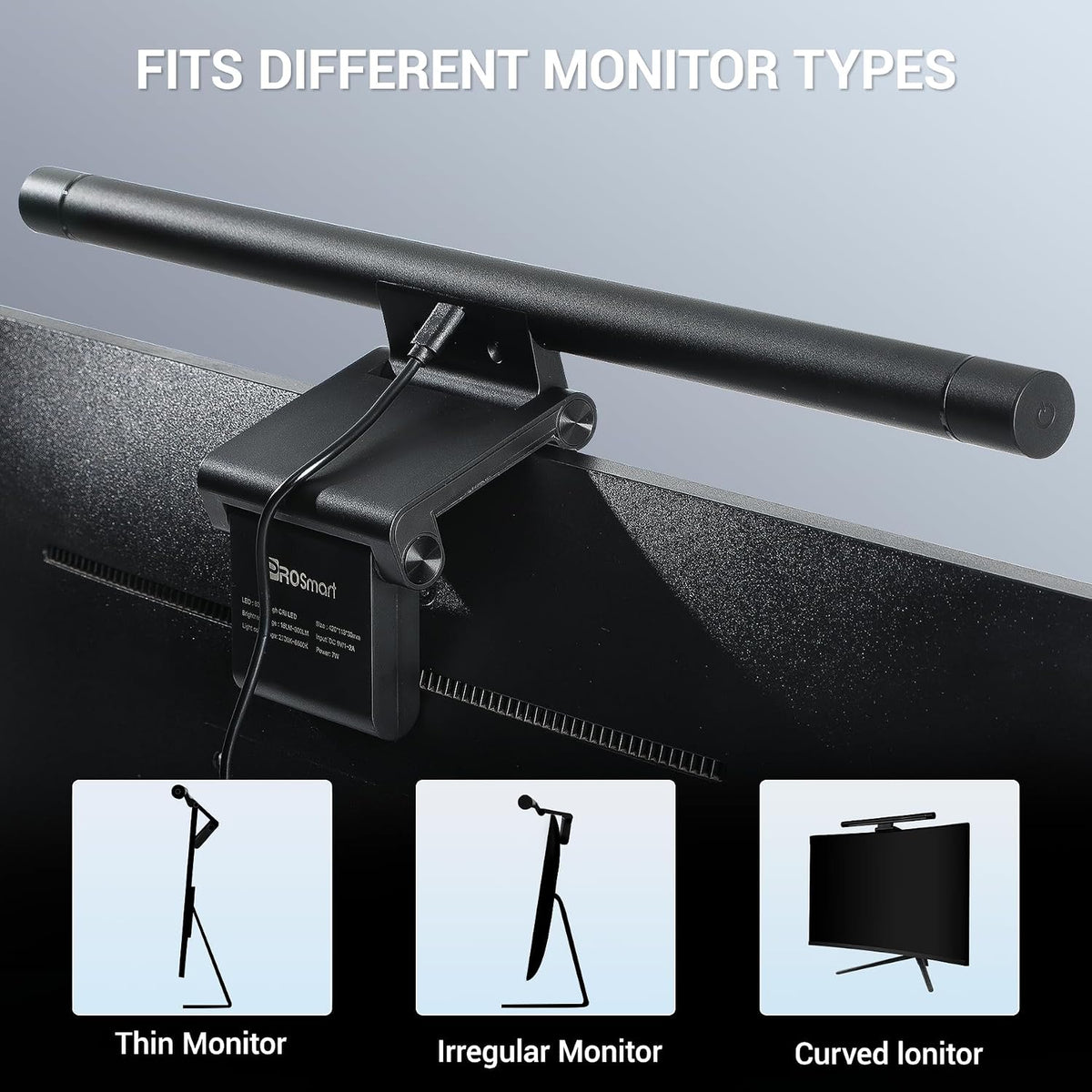 Monitor Light Bar, Computer Monitor Lamp, 250LM No Glare Eye-Care LED Screen Bar, Fit for Curved/Flat Monitor, USB Reading Screenbar for Home/Office/Work/Game