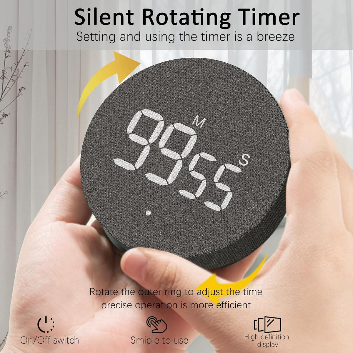 AVINIA Digital Kitchen Timers, Visual timers Large LED Display Magnetic Countdown Countup Timer for Classroom Cooking Fitness Baking Studying Teaching, Easy for Kids and Seniors Black