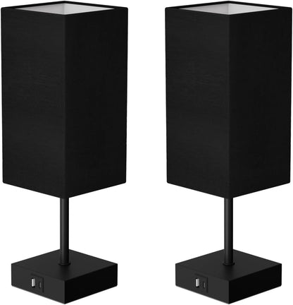 Bedside Table Lamp for Bedroom with 2 USB Ports, 14-Inch, Black