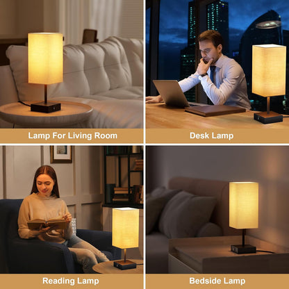 Bedside Table Lamp for Bedroom with 2 USB Ports, 14-Inch, Black