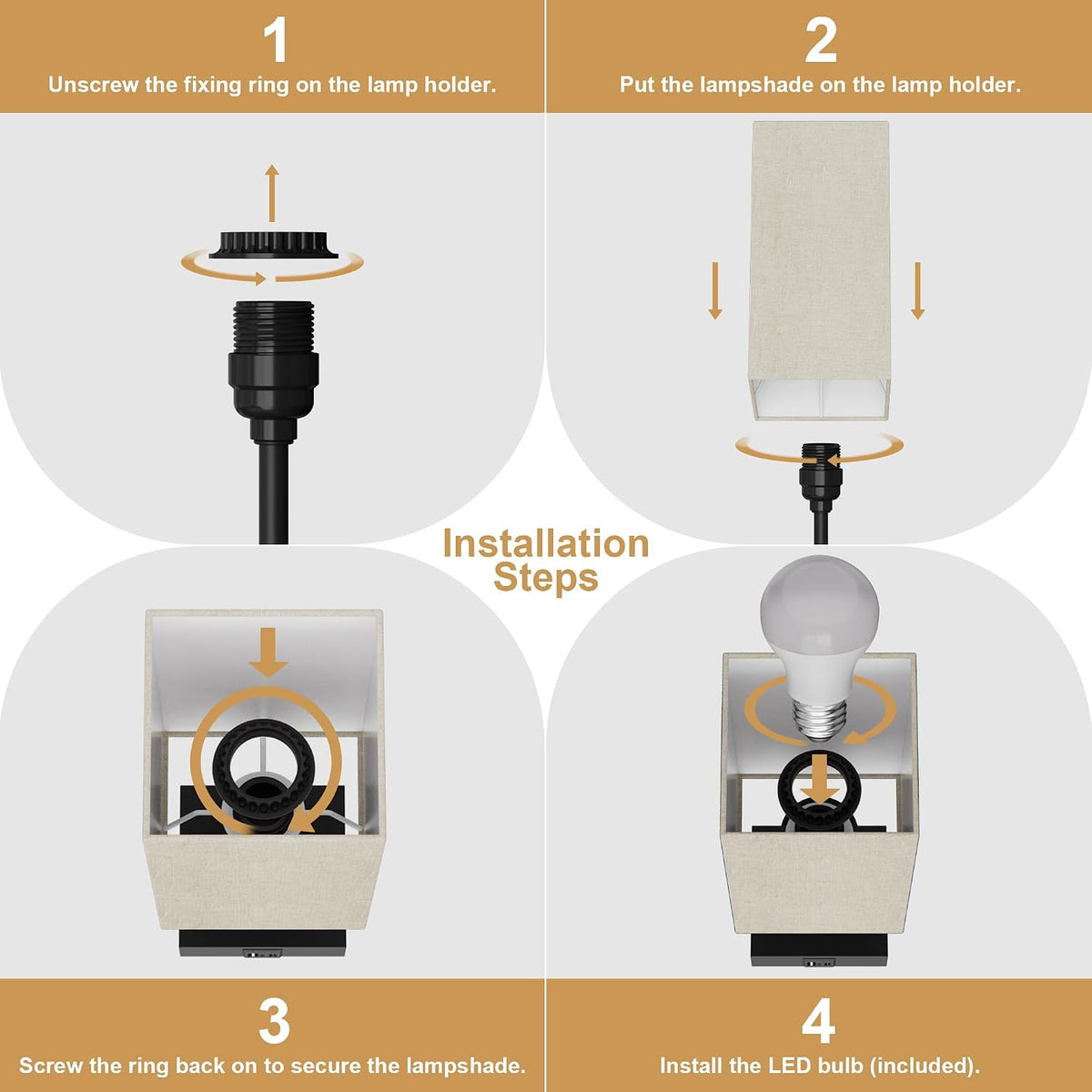 Bedside Table Lamp for Bedroom with 2 USB Ports, 14-Inch, Black