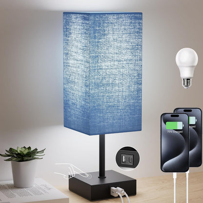 Bedside Table Lamp for Bedroom with 2 USB Ports, 14-Inch, Black