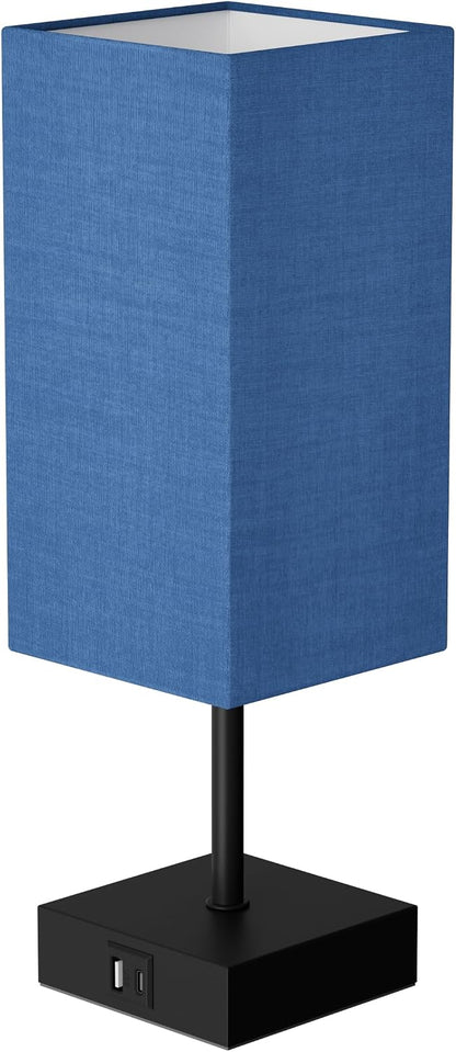 Bedside Table Lamp for Bedroom with 2 USB Ports, 14-Inch, Black