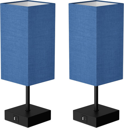 Bedside Table Lamp for Bedroom with 2 USB Ports, 14-Inch, Black