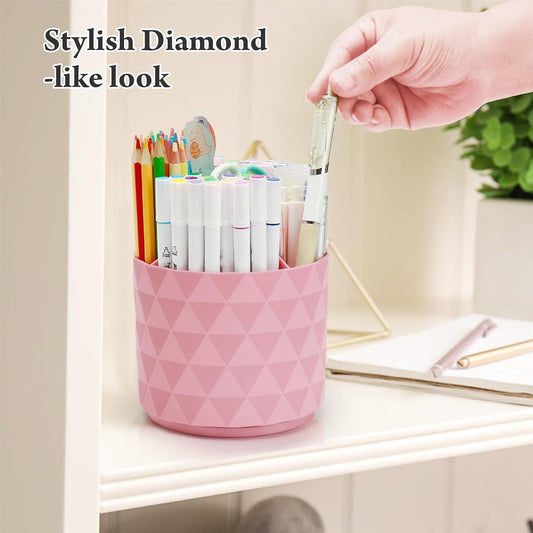 Cute Pencil Holders For Desk,360-Degree Rotating Pen Holders For Home Office,Diamond-like Pen Organizer With 5 Compartments,Stylish Desk Accessories For Office,School ,Home ,Art Supply (White)