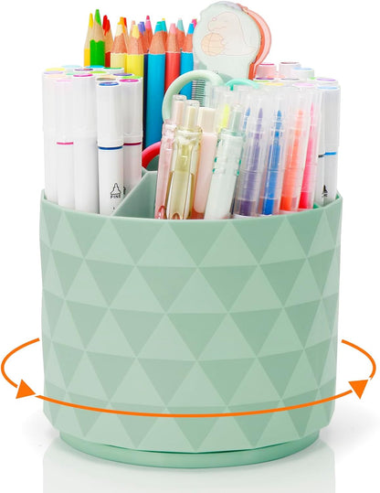 Cute Pencil Holders For Desk,360-Degree Rotating Pen Holders For Home Office,Diamond-like Pen Organizer With 5 Compartments,Stylish Desk Accessories For Office,School ,Home ,Art Supply (White)