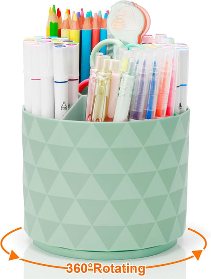 Cute Pencil Holders For Desk,360-Degree Rotating Pen Holders For Home Office,Diamond-like Pen Organizer With 5 Compartments,Stylish Desk Accessories For Office,School ,Home ,Art Supply (White)