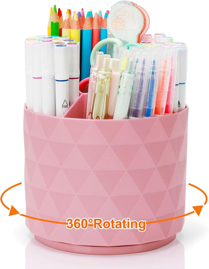Cute Pencil Holders For Desk,360-Degree Rotating Pen Holders For Home Office,Diamond-like Pen Organizer With 5 Compartments,Stylish Desk Accessories For Office,School ,Home ,Art Supply (White)
