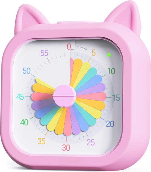 Cat Visual Timer for Kids, 60 Min Countdown, 3 Sound Modes