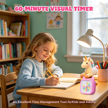 Cat Visual Timer for Kids, 60 Min Countdown, 3 Sound Modes