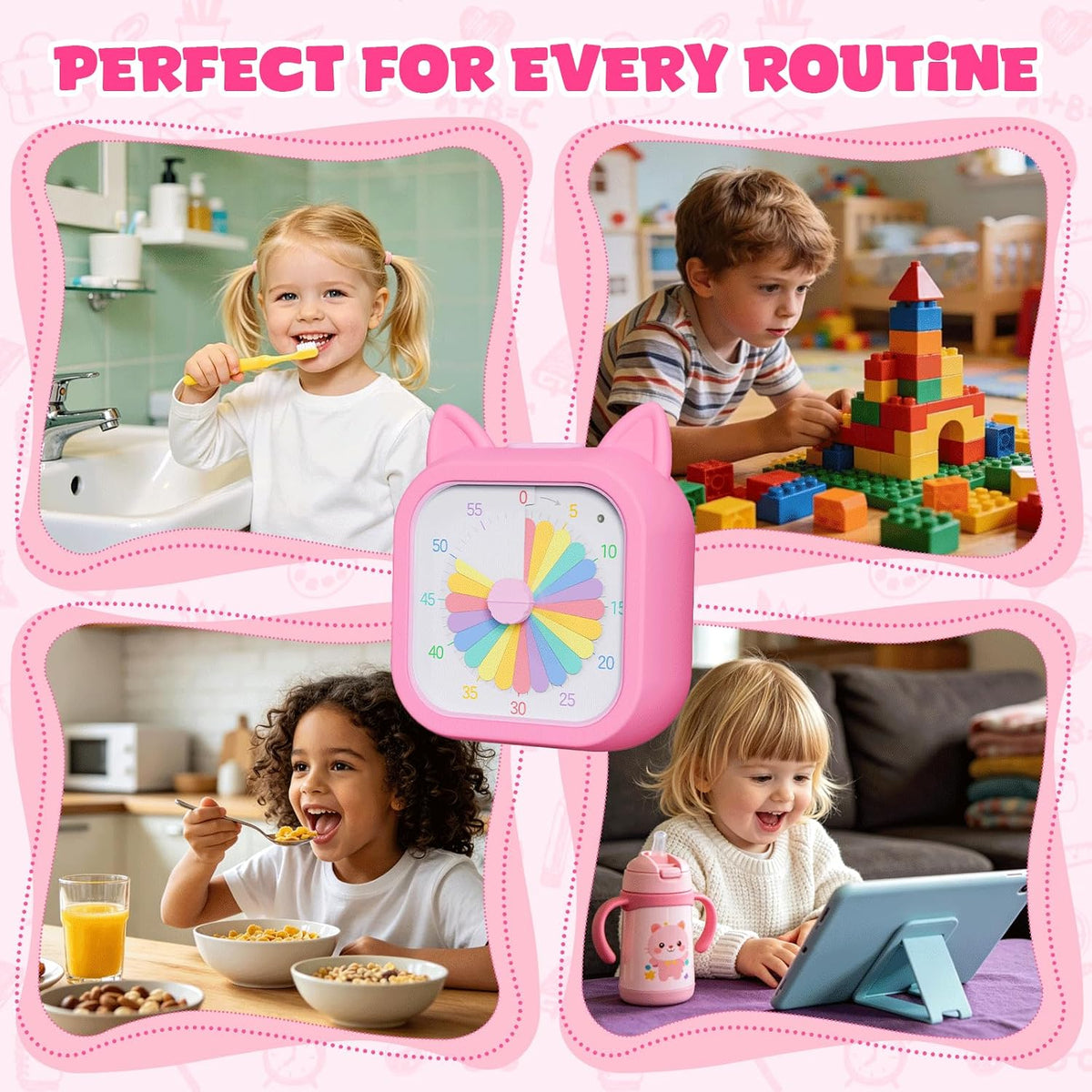Cat Visual Timer for Kids, 60 Min Countdown, 3 Sound Modes