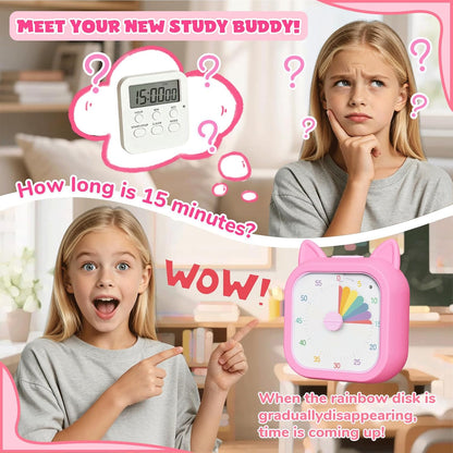 Cat Visual Timer for Kids, 60 Min Countdown, 3 Sound Modes