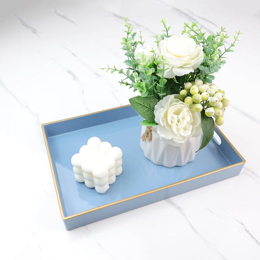 Blue Bathroom Vanity Tray with Handles for Dresser Tops