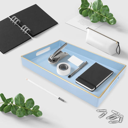Blue Bathroom Vanity Tray with Handles for Dresser Tops
