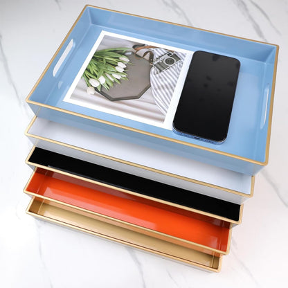 Blue Bathroom Vanity Tray with Handles for Dresser Tops