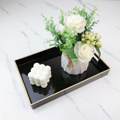 Blue Bathroom Vanity Tray with Handles for Dresser Tops