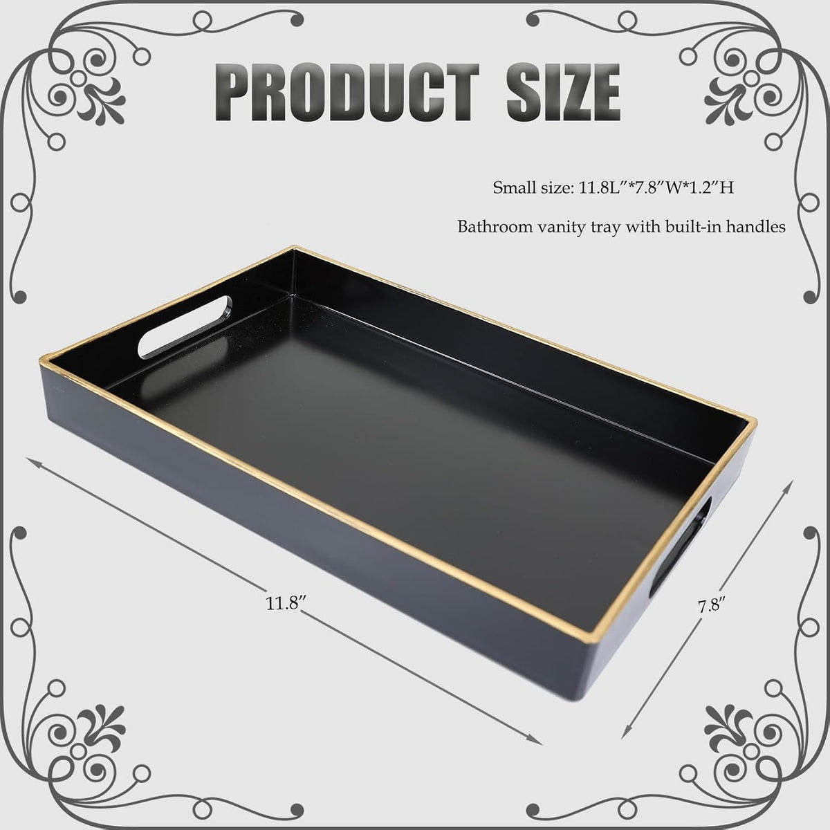 Blue Bathroom Vanity Tray with Handles for Dresser Tops