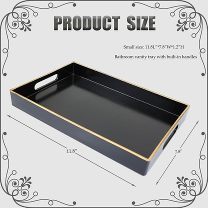 Blue Bathroom Vanity Tray with Handles for Dresser Tops