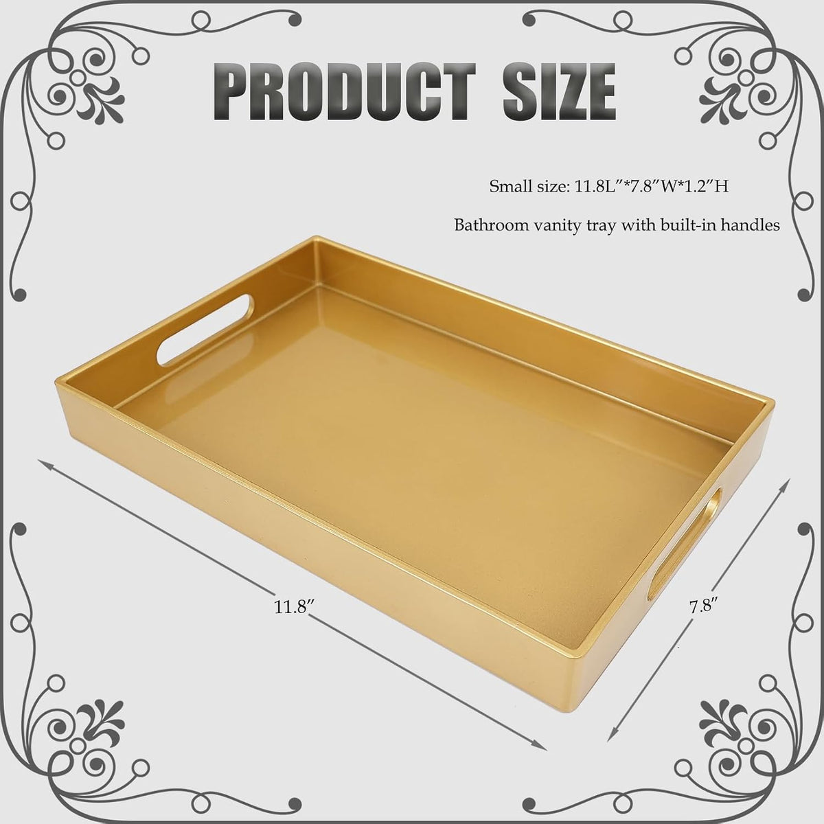 Blue Bathroom Vanity Tray with Handles for Dresser Tops