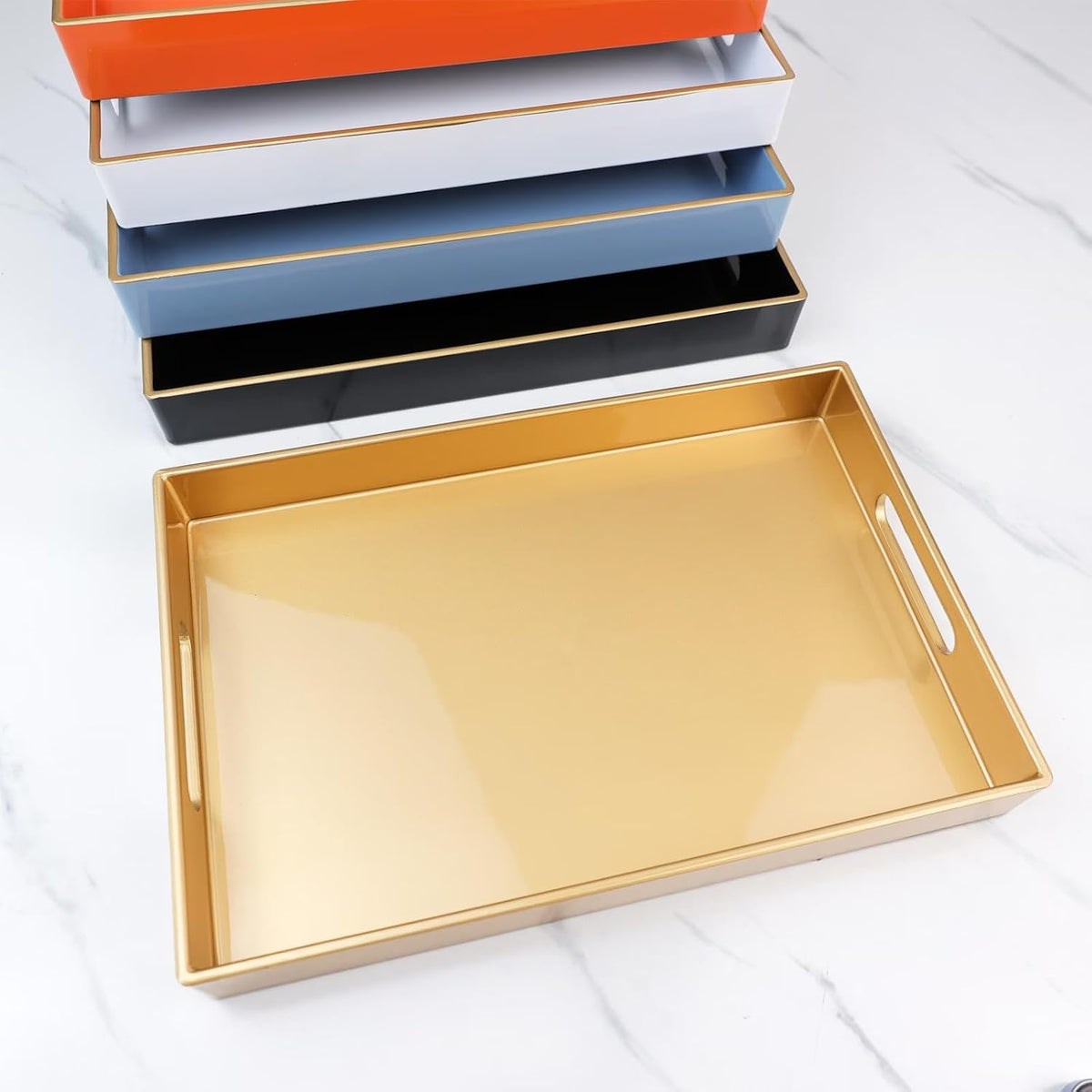 Blue Bathroom Vanity Tray with Handles for Dresser Tops