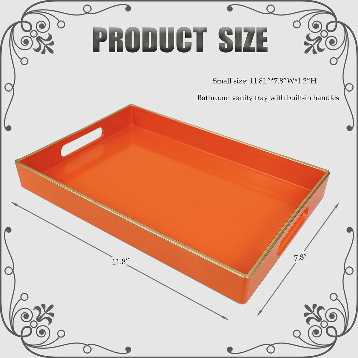 Blue Bathroom Vanity Tray with Handles for Dresser Tops