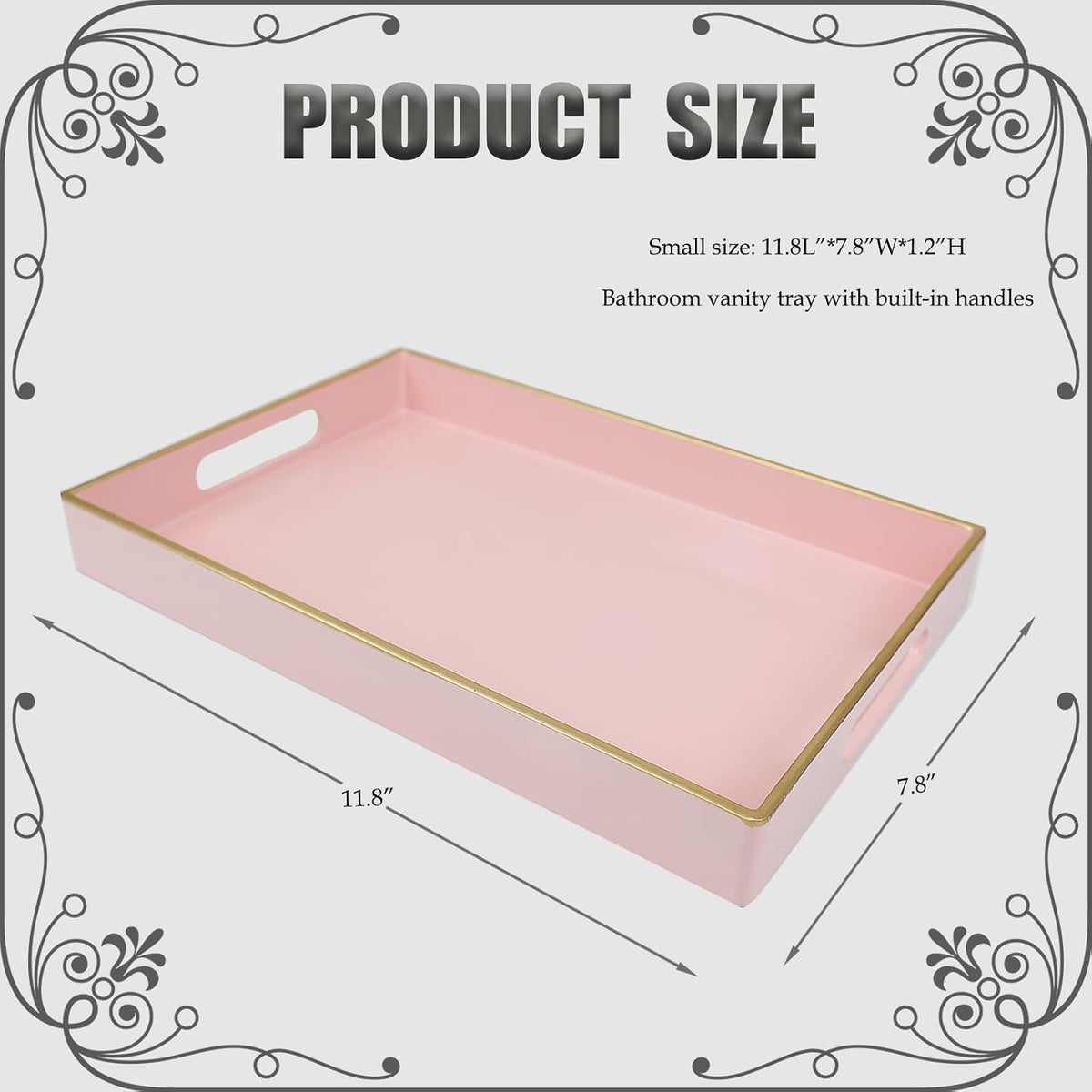 Blue Bathroom Vanity Tray with Handles for Dresser Tops
