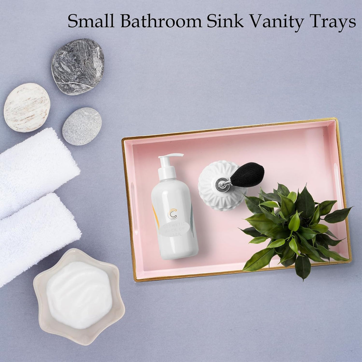 Blue Bathroom Vanity Tray with Handles for Dresser Tops