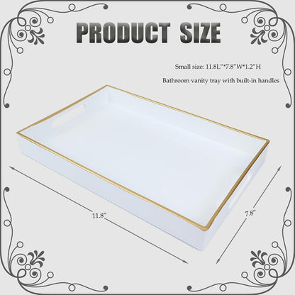 Blue Bathroom Vanity Tray with Handles for Dresser Tops