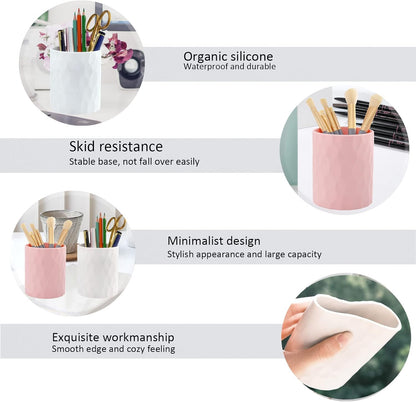 Pen Holder,Nordic Style Silicone Waterproof Pencil Holder for Desk Simple&Modern Minimalist Makeup Organizer Multifunctional Office Supplies for Home,Kids and School(Beige)