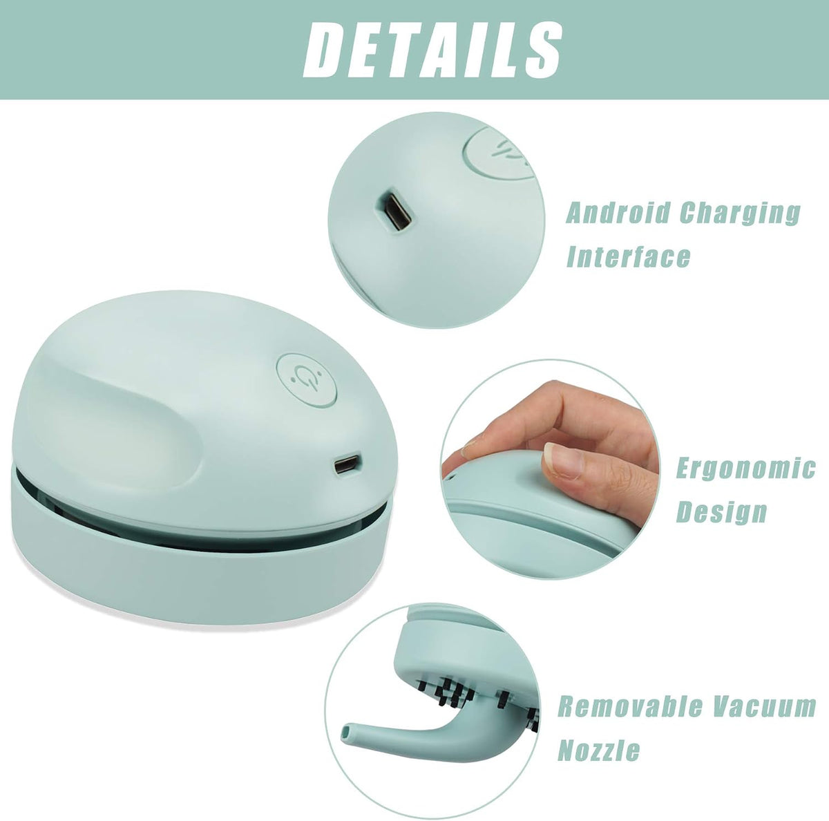 Desktop Vacuum Cleaner USB Charging with Vacuum Nozzle Cleaning Brush, Detachable Design & Portable Mini Table Dust Vaccum Cleaner, Clean Dust, Crumbs, Piano, Computer, Car Etc(Light Green)