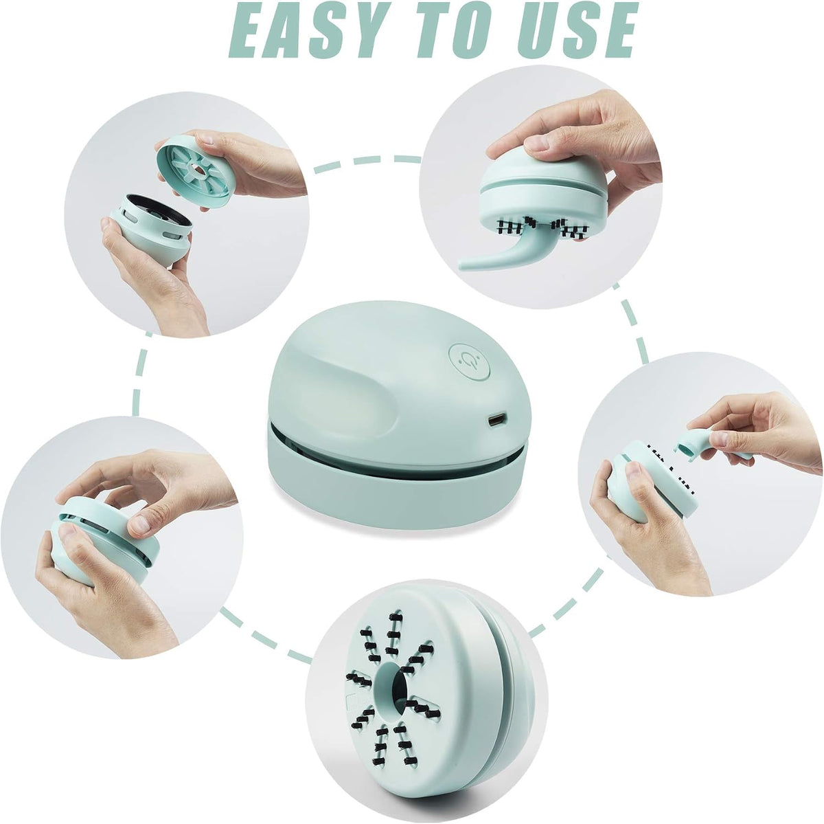 Desktop Vacuum Cleaner USB Charging with Vacuum Nozzle Cleaning Brush, Detachable Design & Portable Mini Table Dust Vaccum Cleaner, Clean Dust, Crumbs, Piano, Computer, Car Etc(Light Green)