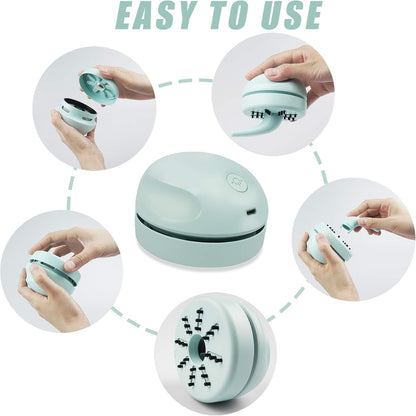 Desktop Vacuum Cleaner USB Charging with Vacuum Nozzle Cleaning Brush, Detachable Design & Portable Mini Table Dust Vaccum Cleaner, Clean Dust, Crumbs, Piano, Computer, Car Etc(Light Green)