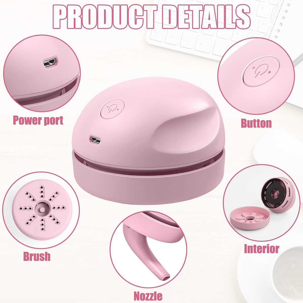 Desktop Vacuum Cleaner USB Charging with Vacuum Nozzle Cleaning Brush, Detachable Design & Portable Mini Table Dust Vaccum Cleaner, Clean Dust, Crumbs, Piano, Computer, Car Etc(Light Green)